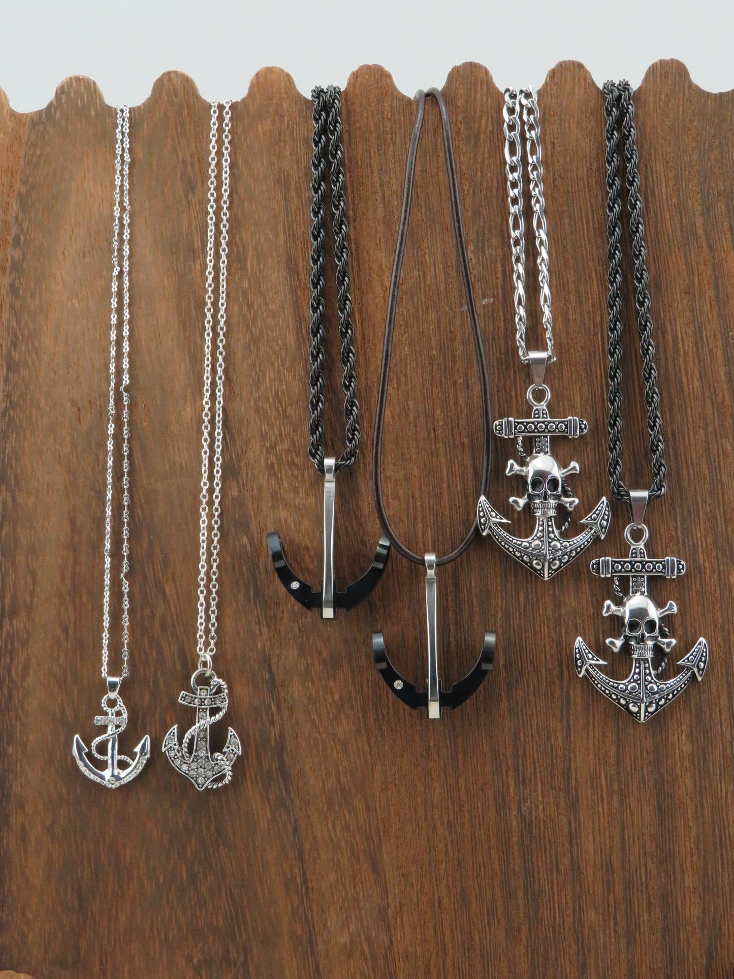 Fouled Anchor & Skull Stainless Steel Rope Necklace
