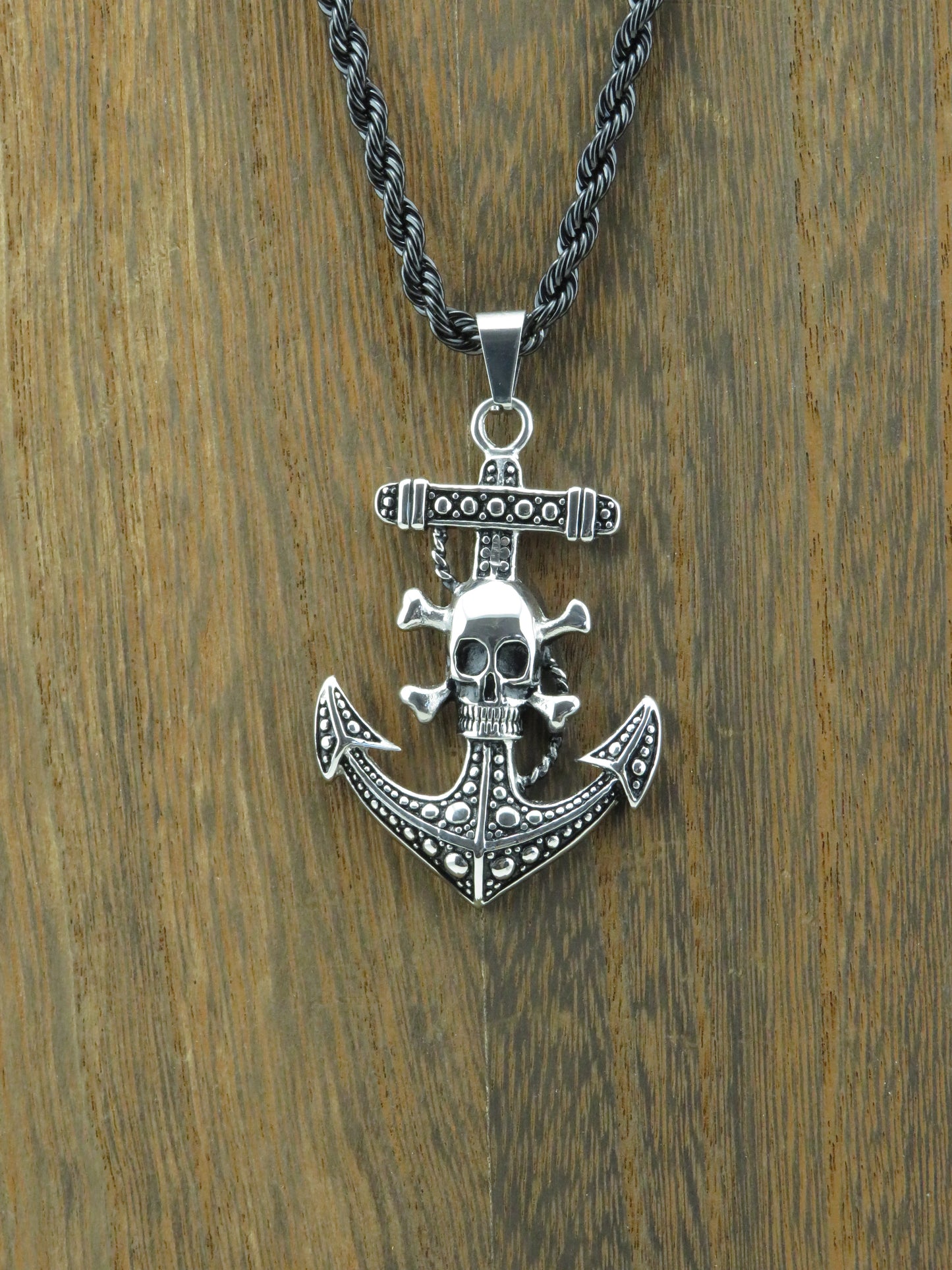 Fouled Anchor & Skull Stainless Steel Rope Necklace