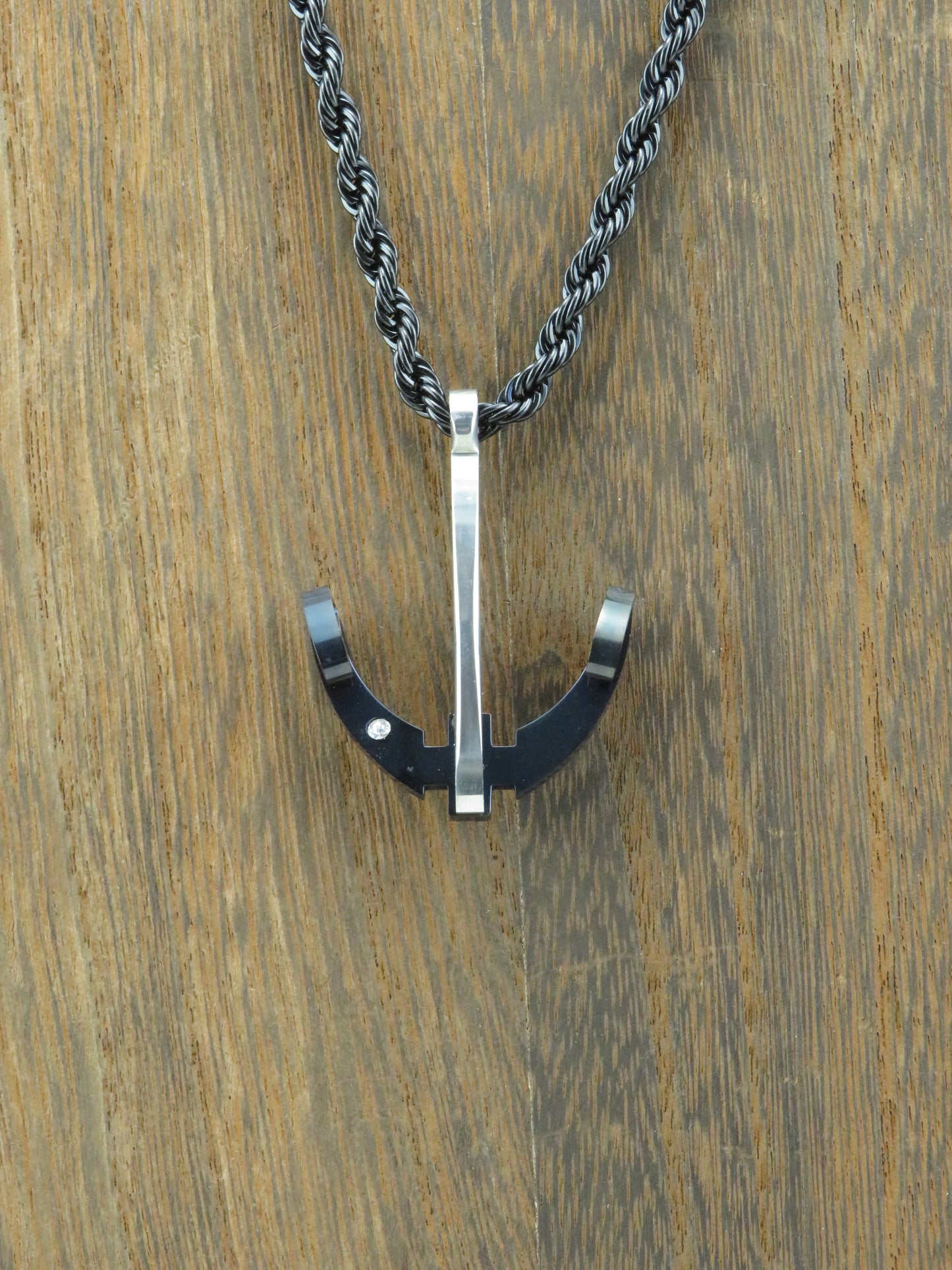 Stainless Steel Bicolor Anchor Rope Necklace