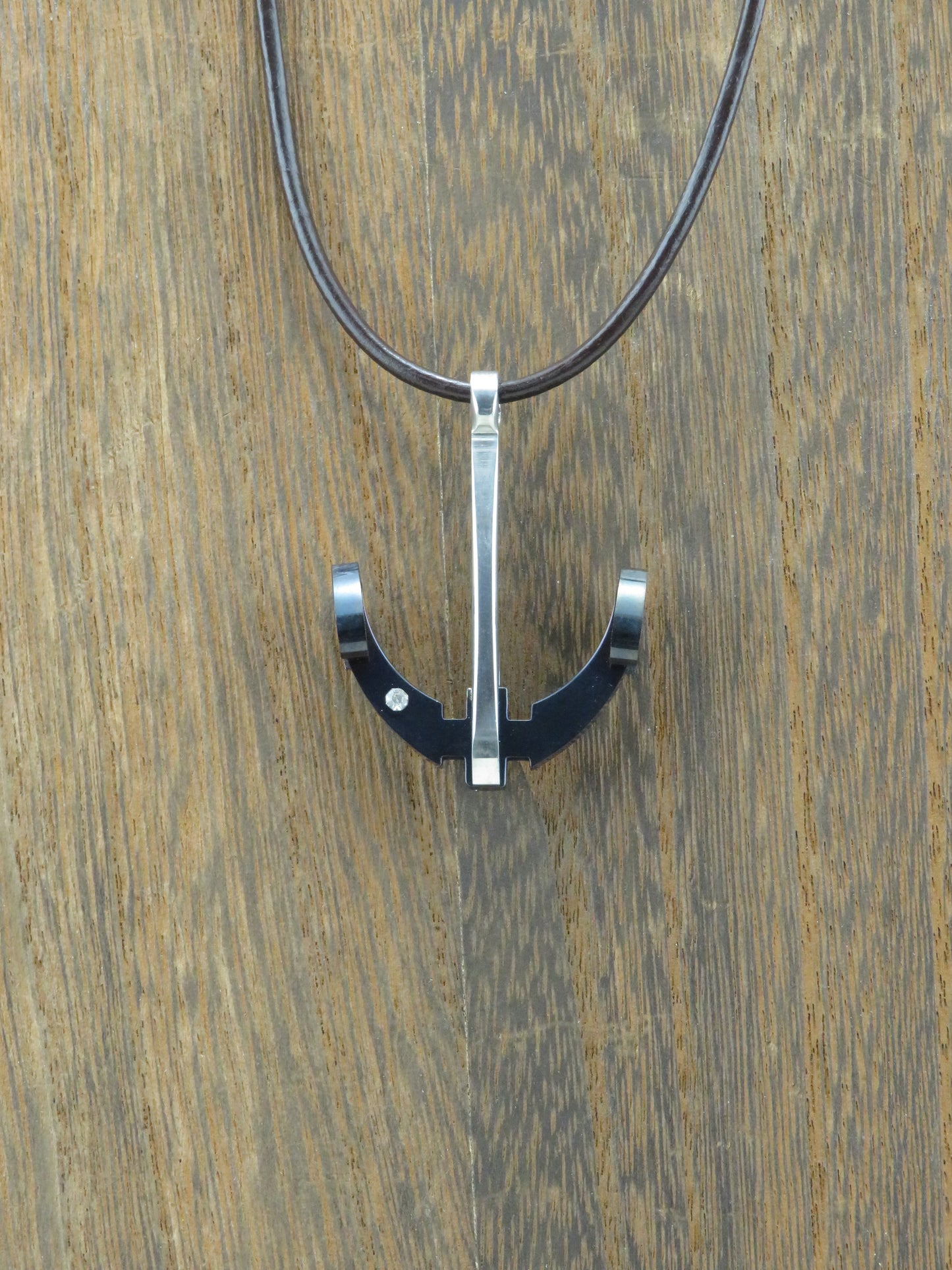 Stainless Steel Bicolor Anchor Cord Necklace
