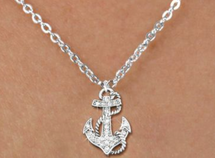 Fouled Anchor Rhinestone Necklace