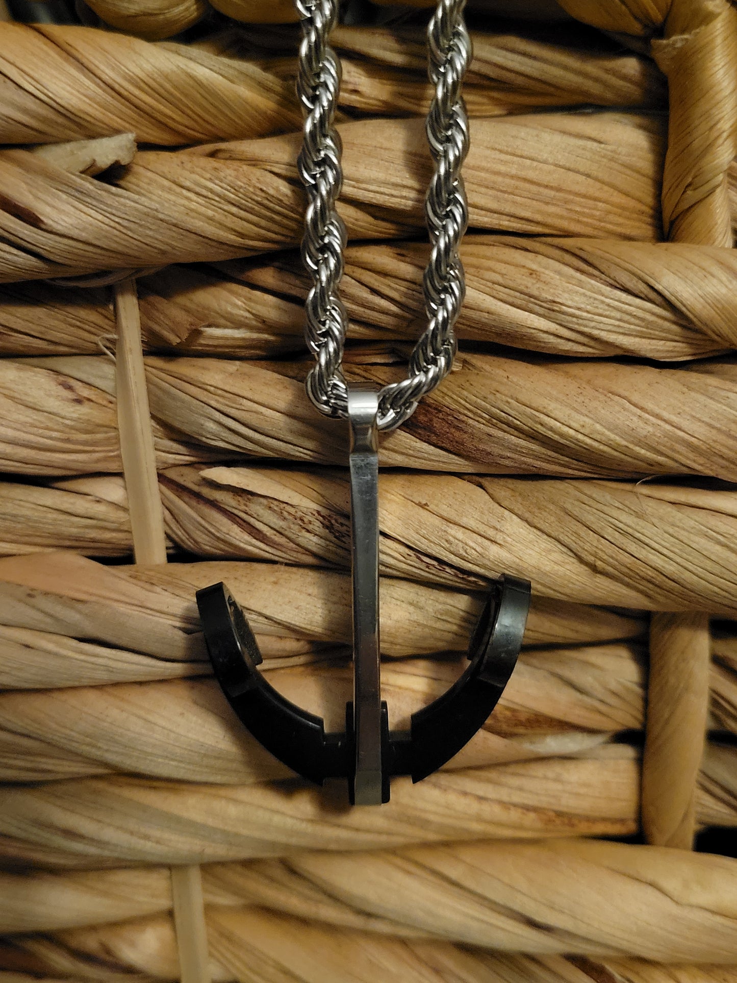 Stainless Steel Bicolor Anchor Rope Necklace