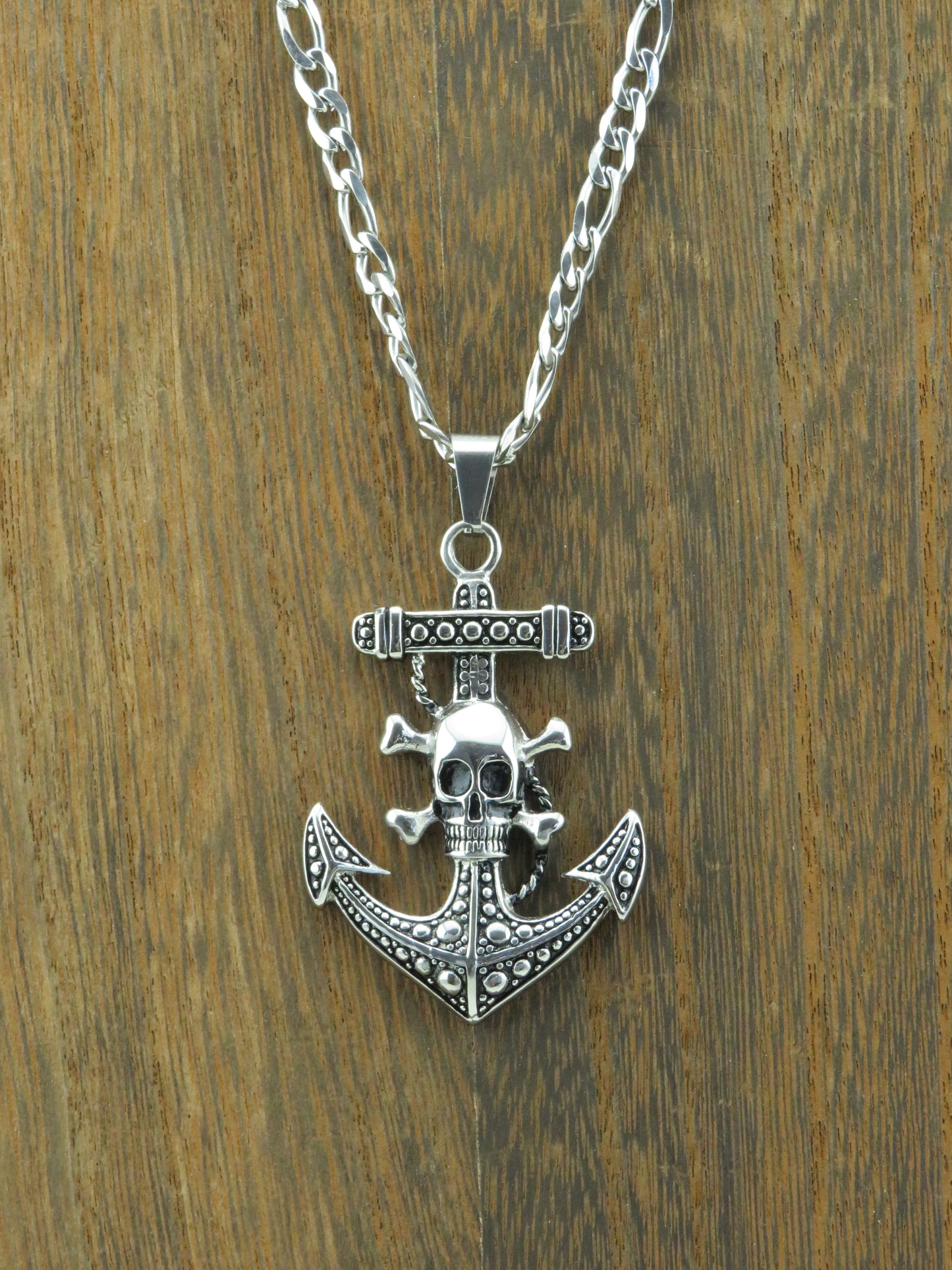 Fouled Anchor & Skull Stainless Steel Rope Necklace